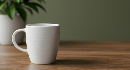 Obraz premium White Mug on Wooden Table.