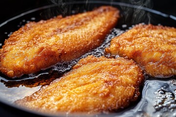 Golden Fried Fish Fillets in Hot Oil