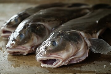 Fresh Whole Fish Displayed on Market Counter