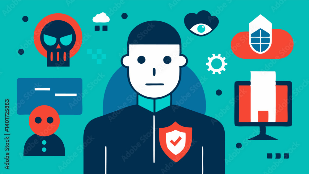 Poster these descriptions of vector illustrations can help communicate the themes of cybersecurity threats 