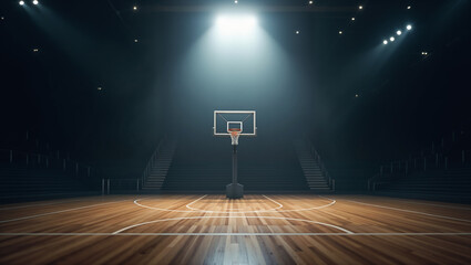 Striking Basketball Court at Night with Swaying Net