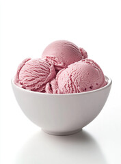 A bowl of pink ice cream, realistic photo shoot, full length image, white background.