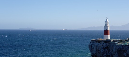 Europa Point Lighthouse guiding ships in the Strait of Gibraltar