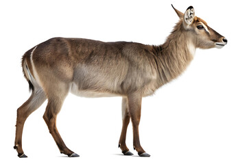 Female Waterbuck Standing on White Background