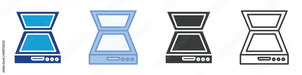 Poster scanner icons collection – multiple vector styles icons