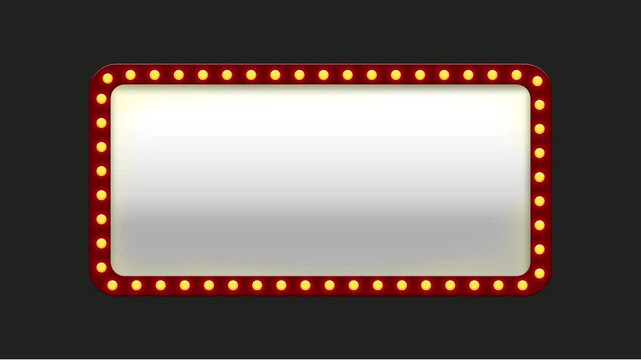 light bulb frame animation. Red marquee light board sign retro