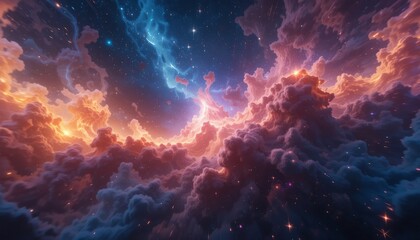 Fototapeta premium Cosmic Cloudscape with Glowing Nebula and Stars