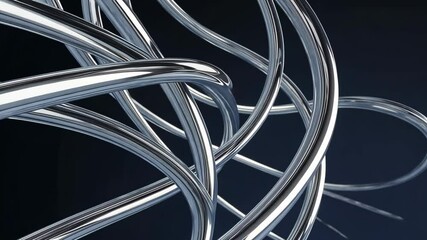 Abstract chrome tubes intertwine on a dark background, creating a modern, futuristic design with smooth, shiny surfaces and reflections. - Powered by Adobe