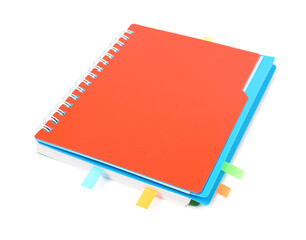 Notebook with colorful tabs isolated on white