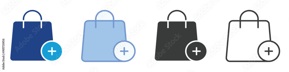 Poster shopping bag plus icons collection – multiple vector styles icons