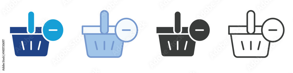 Poster shopping cart minus icons collection – multiple vector styles icons