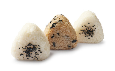 Rice balls (onigiri) isolated on white. Traditional Japanese dish