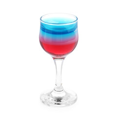 Layered cocktail in colors of American flag isolated on white