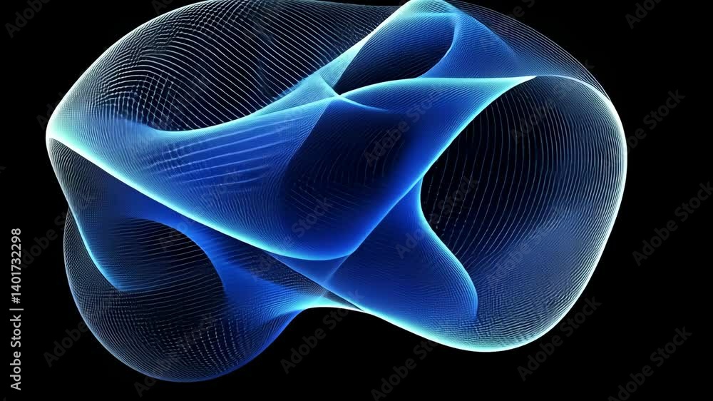 Poster abstract blue glowing wireframe object against black background showcasing digital art, design eleme