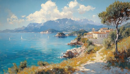 Naklejka premium Serene Coastal Landscape at Cannelle Beach Isola del Giglio Tuscany Italy Mediterranean Sea Scenic View