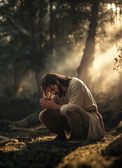 Holy Thursday. Jesus praying in Gethsemane. Easter	
