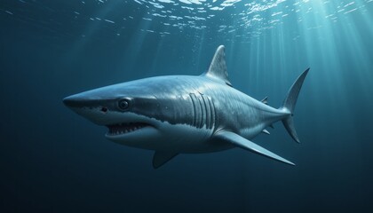 Fototapeta premium Great White Shark Underwater in Pixel Art Style