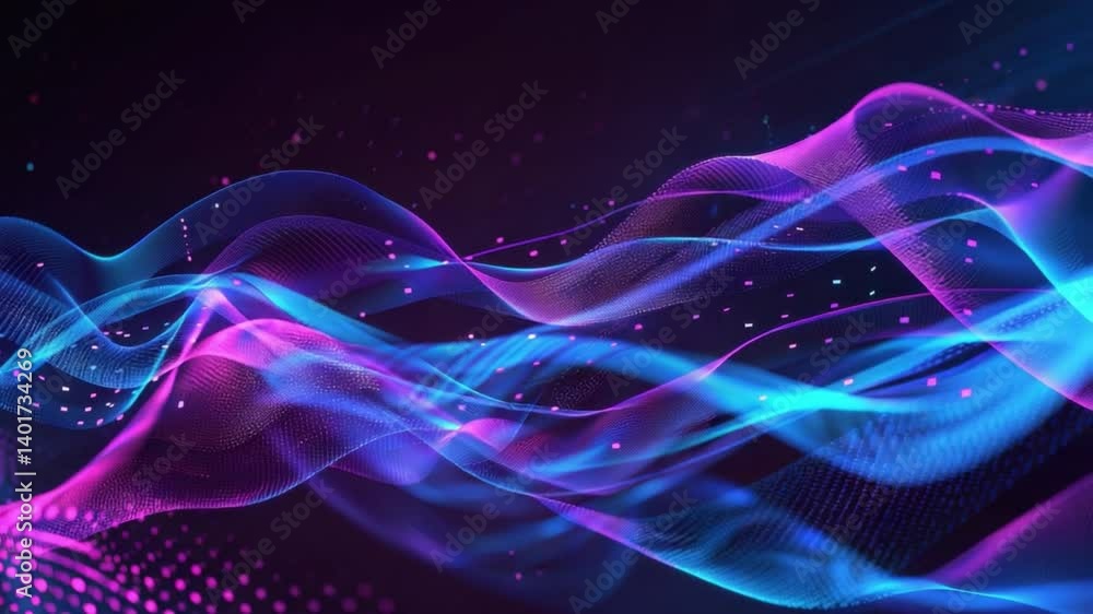 Poster vibrant abstract background with flowing waves in blue and purple, creating dynamic energy design fo