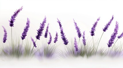 A graceful watercolor illustration of a field of lavender flowers swaying in the breeze, with a peaceful and calm vibe.