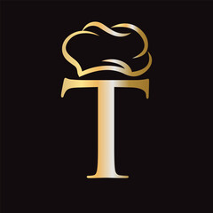 Initial Letter T Chef Hat Symbol Vector Template For Food and Restaurant Logo