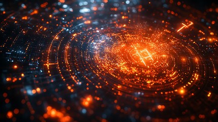 A translucent firewall matrix deflecting glowing malware arrows, surrounded by encryption keys rotating like celestial bodies