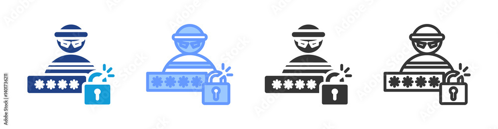 Aufkleber password theft icon set multiple style collection