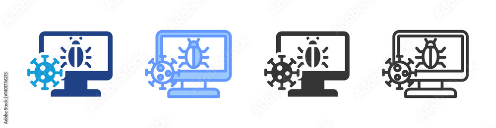 Aufkleber Computer Viruses icon set multiple style collection