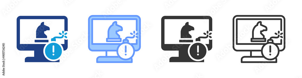 Poster trojan horse icon set multiple style collection
