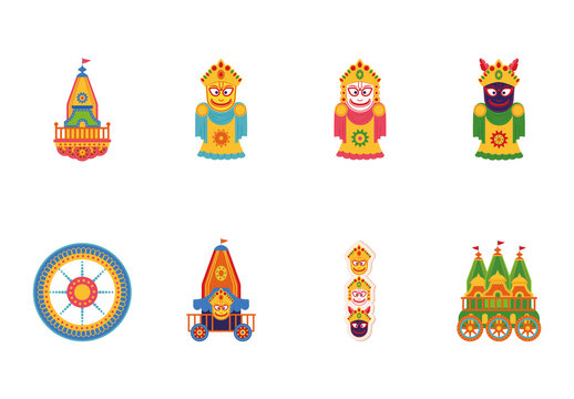 Red And Yellow Festival Rath Yatra Illustration Set