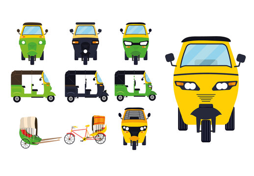 Yellow And Black Urban Vehicle Transport Illustration Set