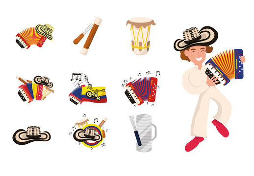 Red And Beige Colombian Folk Music Illustration Set