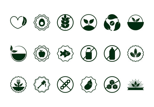 Green Healthy Natural Eco Product Icons Set