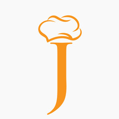 Restaurant Logo On Letter J Concept With Chef Hat Symbol