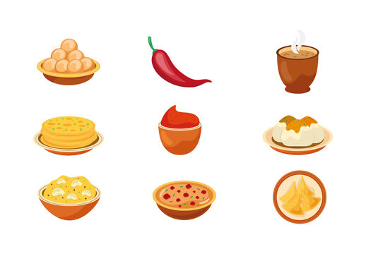 Brown And Yellow Traditional Indian Festival Food Icons Set