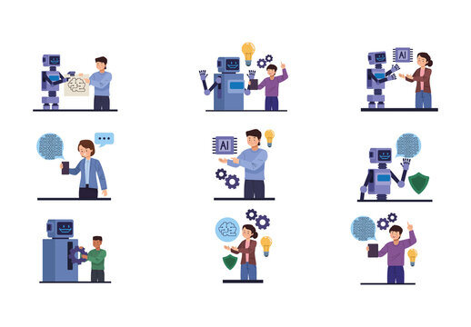 Colorful Artificial Intelligence Collaboration Illustration Set