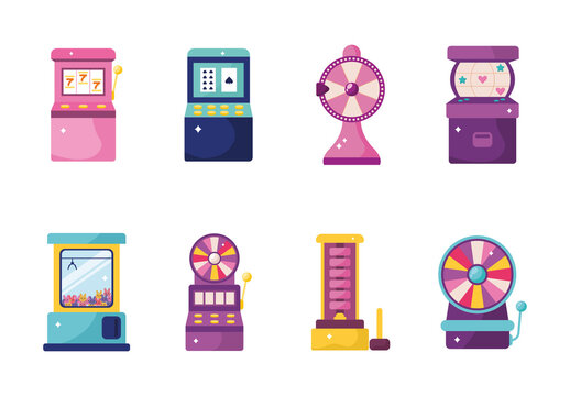 Colorful Casino Machines Illustration Design Set