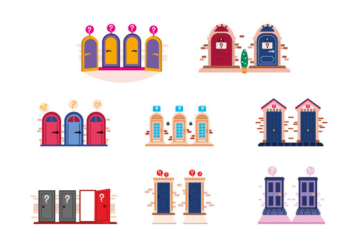 Colorful Mystery Multiple Doors Illustration Set