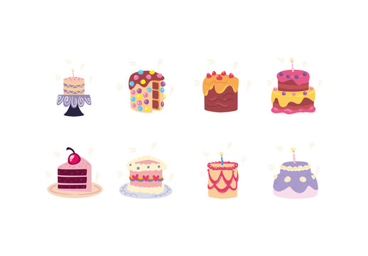 Colorful Birthday Cake Illustration Design Set