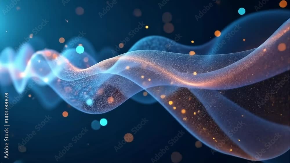 Poster Abstract digital wave with bokeh lights in blue and gold. Suitable for backgrounds, digital design projects, and technology concepts
