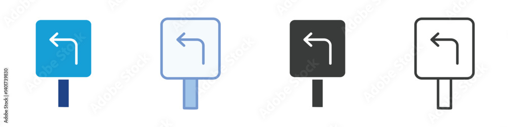 Poster turn left icons collection – multiple vector styles icons