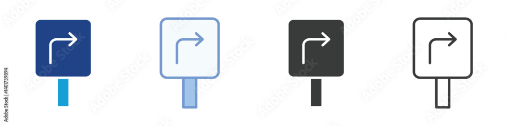 Poster turn right icons collection – multiple vector styles icons