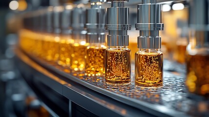 AI-driven perfume lab synthesizing scents from emotion data, fragrance molecules swirling in glass condensers