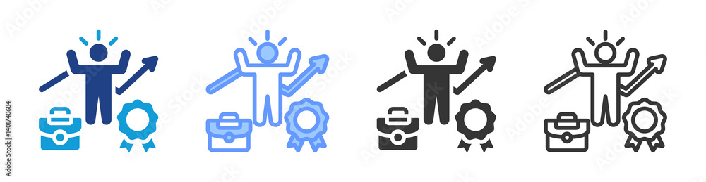 Poster employee motivation icon set multiple style collection