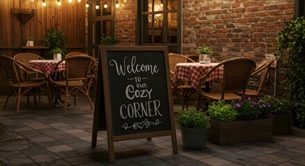 Cozy cafe patio at night.
