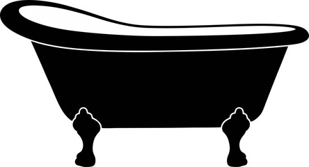 Bathtub Silhouette – Flat Black Vector of Freestanding Tub for Spa and Self-Care Design