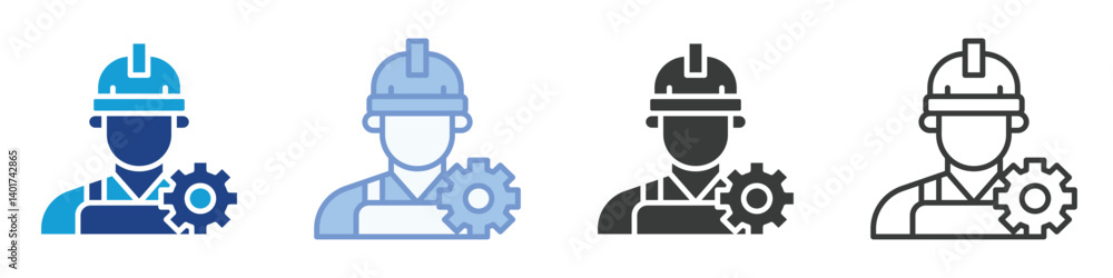 Poster worker with gear icons collection – multiple vector styles icons