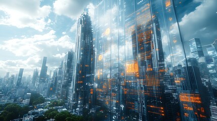 AI-powered earthquake dampeners under skyscrapers, shock-absorbing fluids monitored by pressure grids, stability stats on glass dashboards