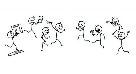 Playful Stick Figure Charades Illustration
