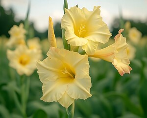 Pale Yellow Gladioli Field