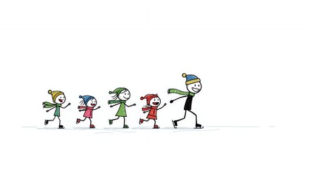Stick Figure Family Ice Skating Winter Illustration